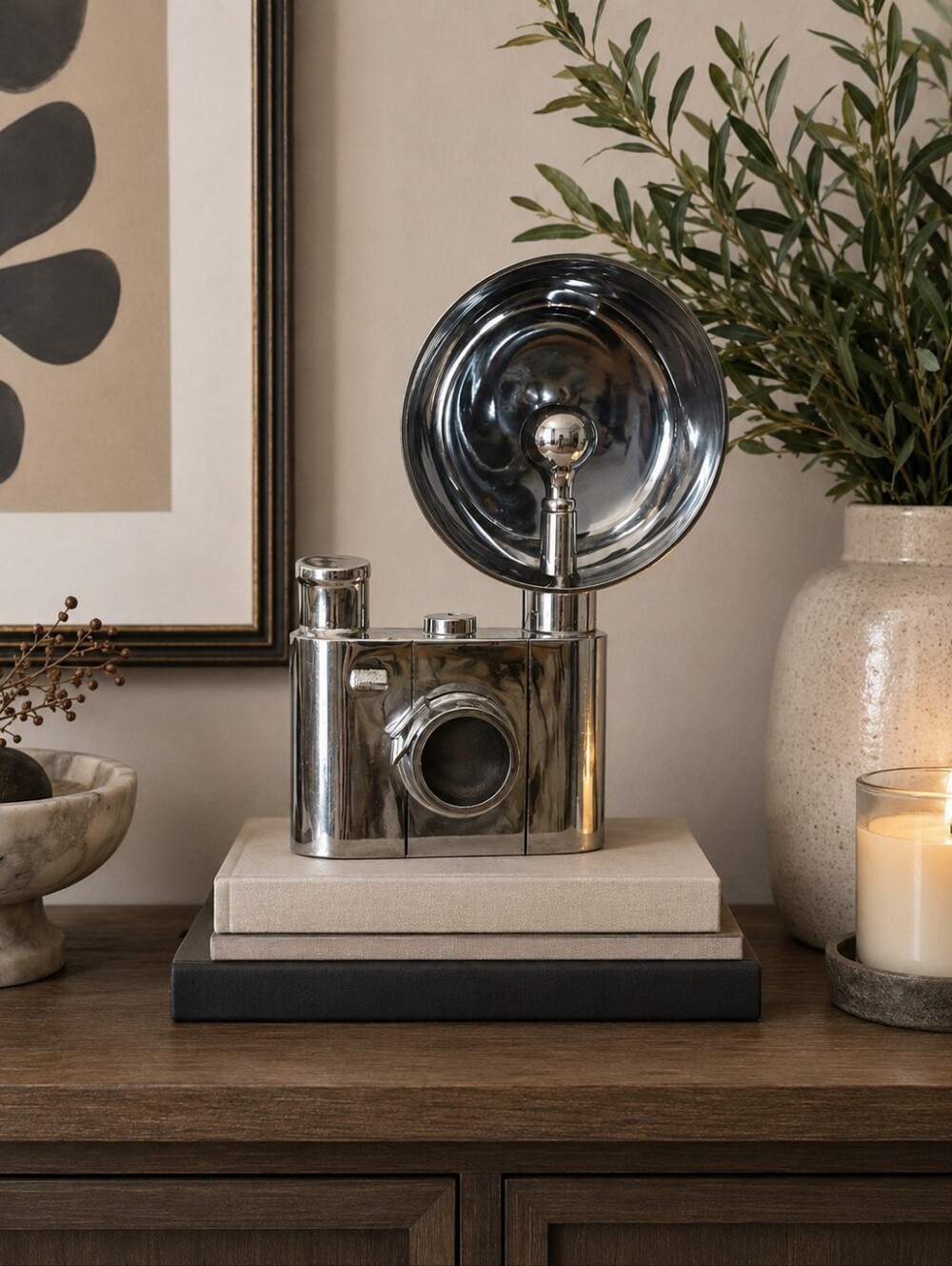 Z Gallerie XL Vintage Camera Sculpture Aluminum Photography Art Modern